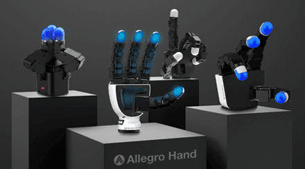 원익로보틱스 — 회사 공식 도메인의 로봇핸드(Allegro Hand) 제품 비주얼로, 이번 투자의 핵심인 로봇핸드·휴머노이드 부품 사업을 한눈에 보여준다.